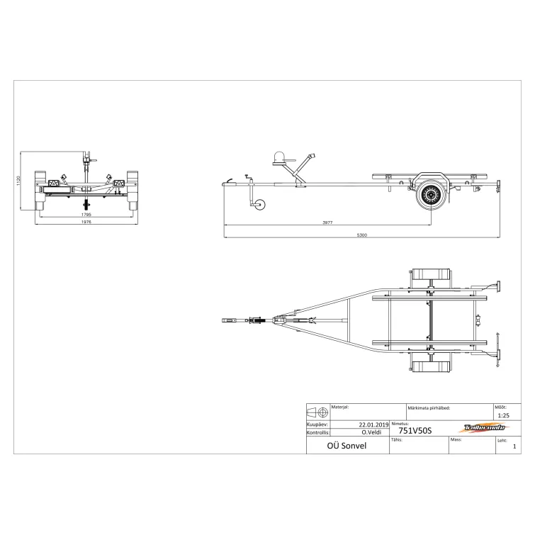 TRAILERMATE 750 kg (530 x 200 cm) vesijettitraileri (tuplatuet)